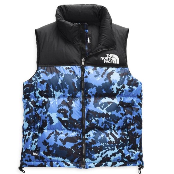 The North Face Women Retro Nuptse 700 Down Filled Vest Blue Camo Size L NWT $199